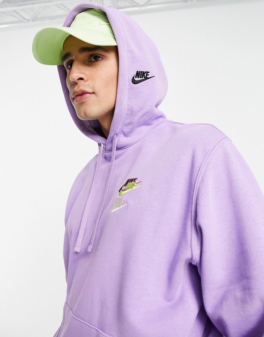Nike Essential fleece+ multi logo hoodie in lilac-Purple