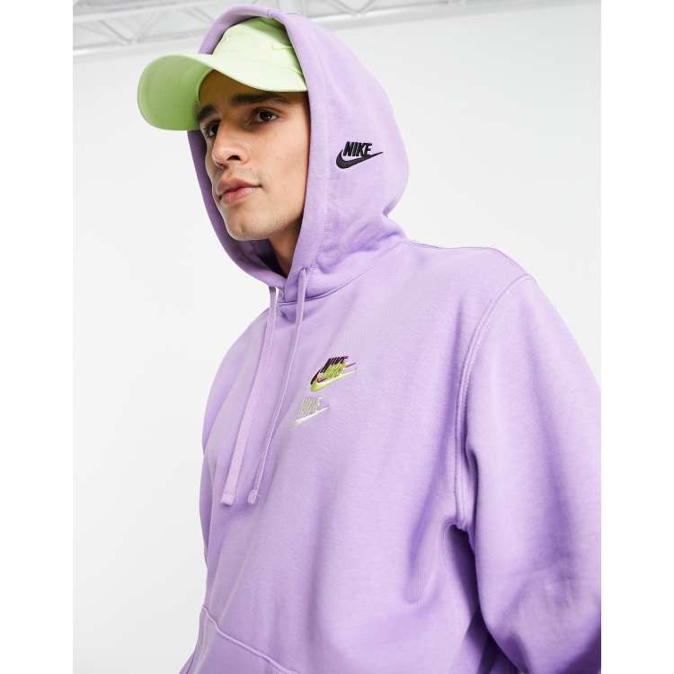 Nike Essential fleece multi logo hoodie in lilac