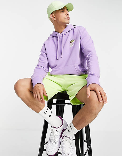 Nike Essential fleece+ multi logo hoodie in lilac
