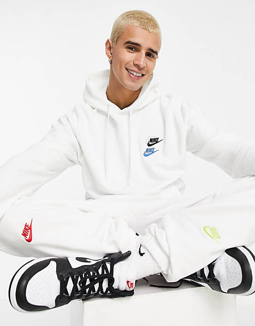 Nike Essential fleece+ multi logo hoodie in white | ASOS