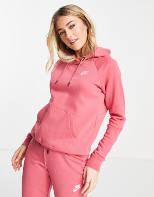 Nike essential fleece pullover hoodie in archaeo pink