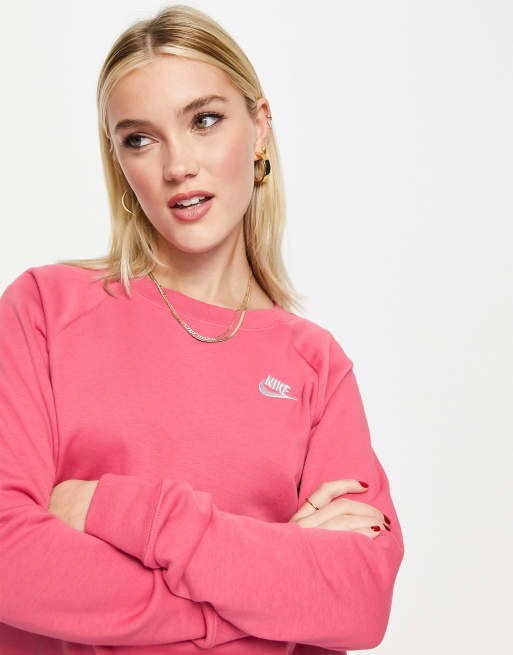 Nike essential fleece sweatshirt in archaeo pink