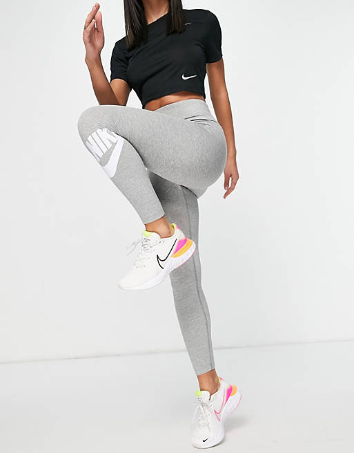 Nebu Verbazingwekkend van nu af aan Nike Essential futura high-rise leggings in gray heather | ASOS