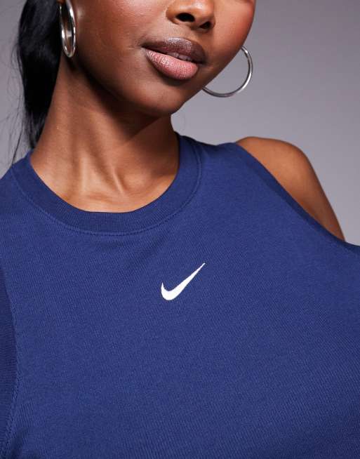 Nike - Essential - Geribbelde cropped tanktop in marineblauw, 2 van 4
