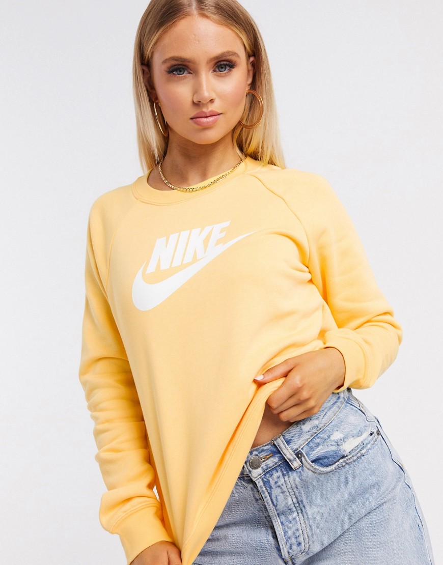 Nike essential logo print crew neck sweatshirt in yellow