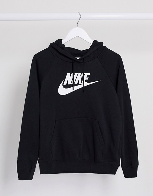 Nike essential logo print hoodie in black