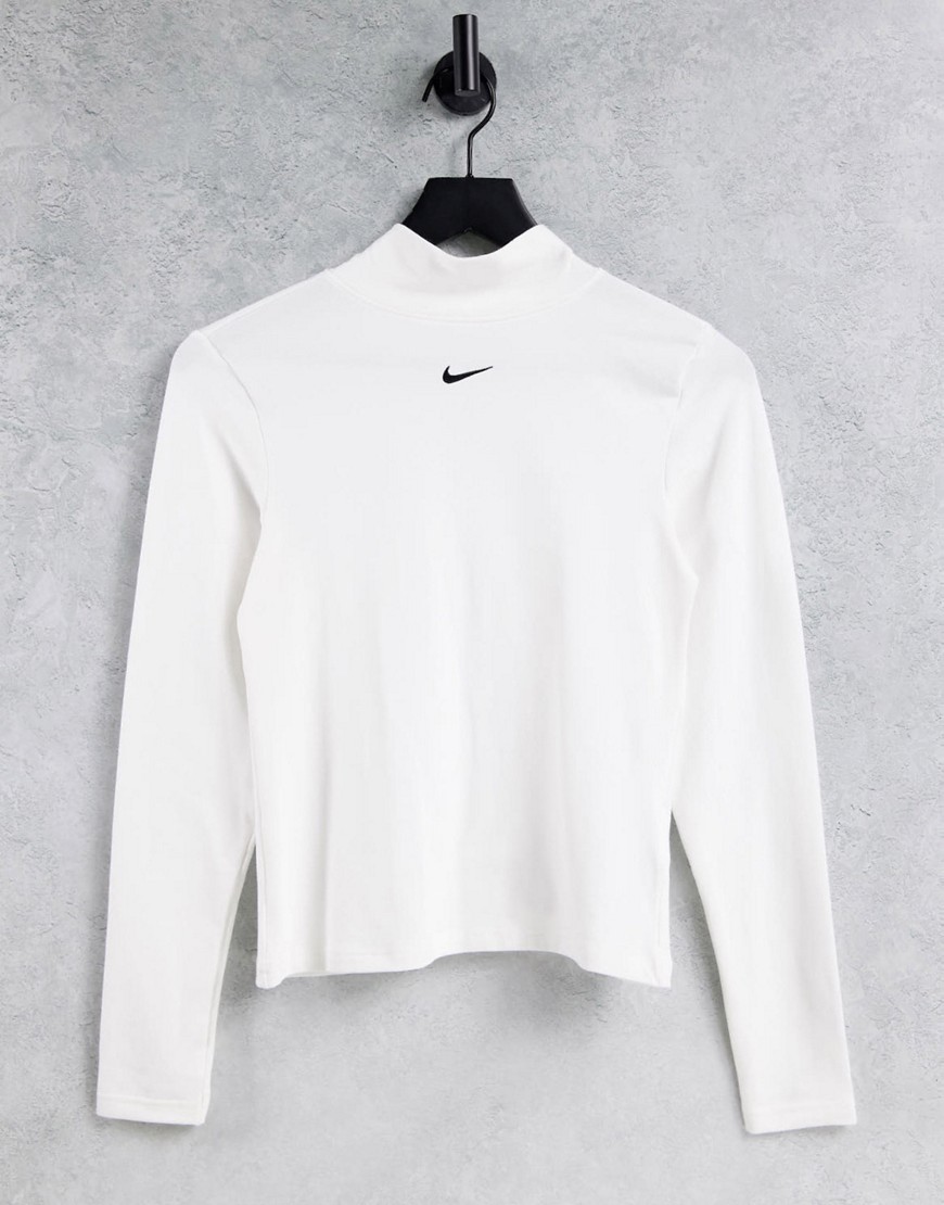 Nike essential long sleeve t-shirt with mock neck in white