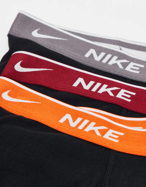 Nike - Essential - Lot de 3 boxers en coton à taille orange, rouge et grise - Noir, 3 de 3