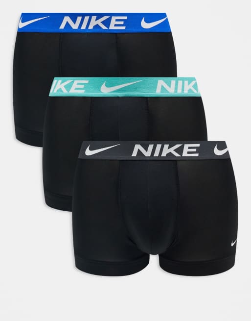 Nike - Essential - Lot de 3 boxers en microfibre à taille colorée - Bleu pastel, noir et bleu