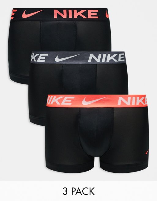 Nike - Essential - Lot de 3 boxers en microfibre à taille colorée - Rouge/rose/gris