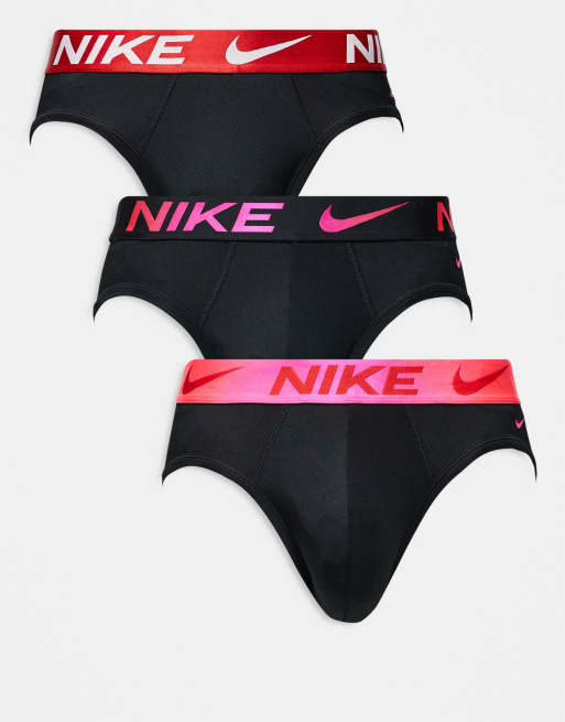 Nike - Essential - Lot de 3 slips taille basse en microfibre avec ceinture colorée - Rose, rouge et noir
