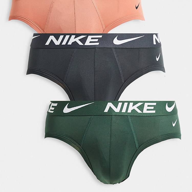 Nike Essential Micro 3 pack briefs in khaki/dusty orange/gray