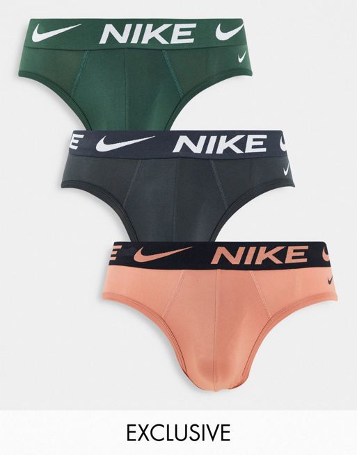 Nike Essential Micro 3 pack briefs in khaki/peach/grey