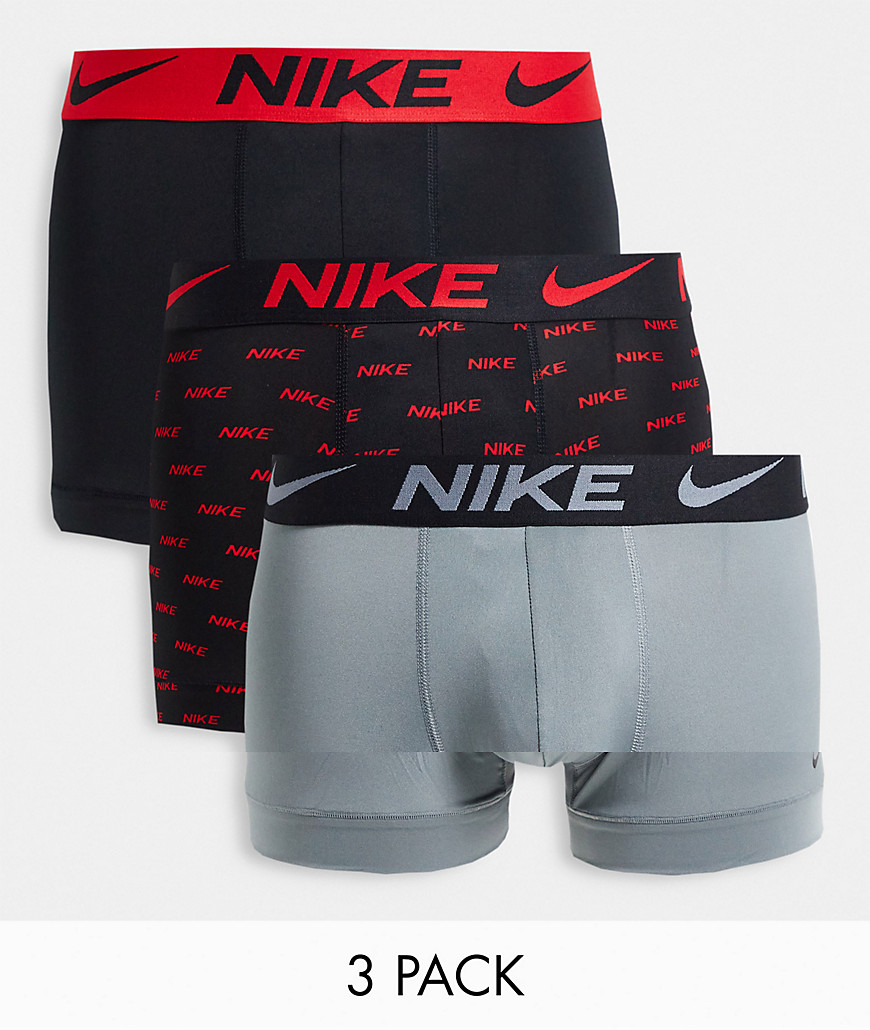 Nike Essential Micro 3 pack trunks in black/gray/black-Multi