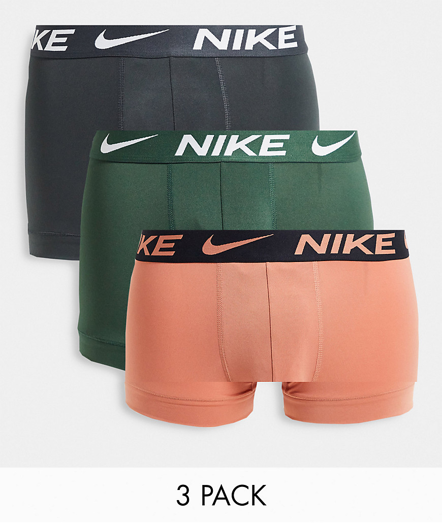 Nike Essential Micro 3 pack trunks in khaki/dusty orange/gray-Multi