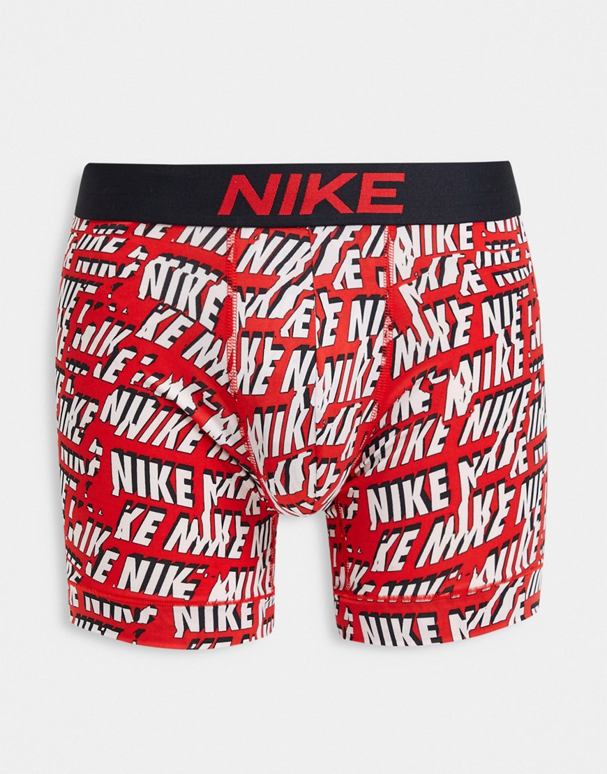 Nike Essential Micro All Over Logo Boxer Briefs In Red/white-multi