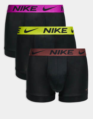 Nike - Essential Micro - Lot de 3 boxers à taille colorée - Noir/rose/marron/jaune