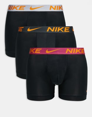 Nike - Essential Micro - Lot de 3 boxers avec taille colorée - Noir/anthracite/gris/rose