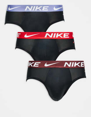Nike - Essential Micro - Lot de 3 slips taille basse avec ceinture colorée - Noir/marron/rouge/lilas