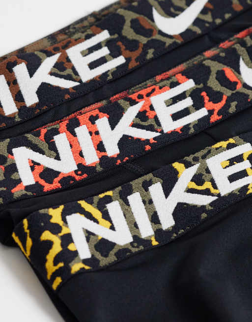 Nike - Essential Micro - Pack de 3 calzoncillos negros con cinturillas con estampado animal, 2 de 3