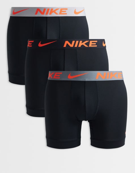 Nike Essential Microfiber 3 pack boxer briefs in black with orange logo waistbands - view 1