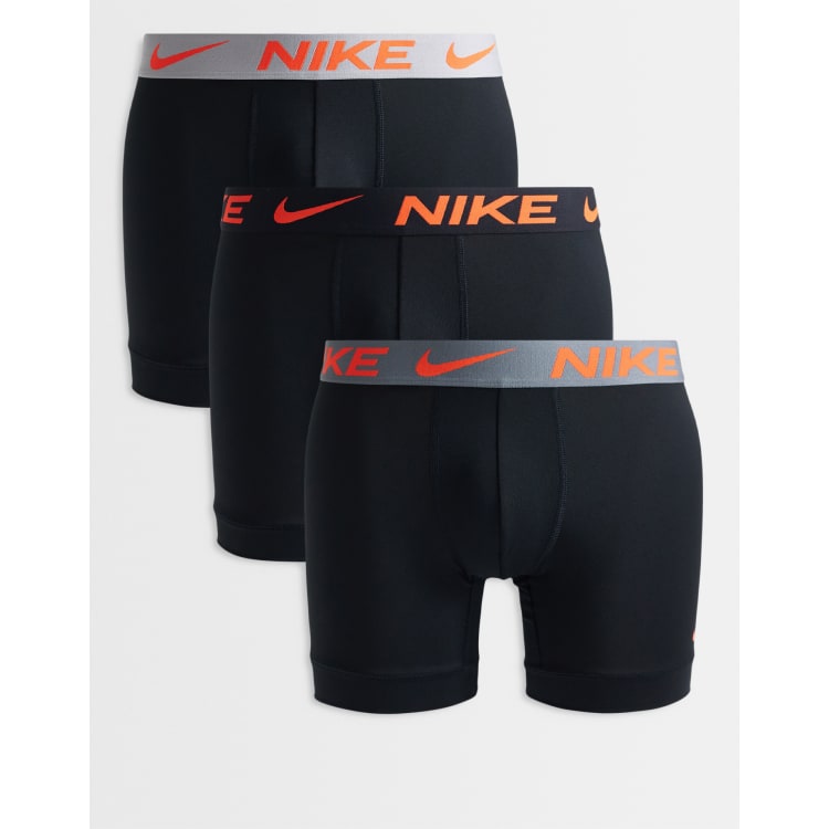Nike Essential Microfiber 3 pack boxer briefs in black with orange