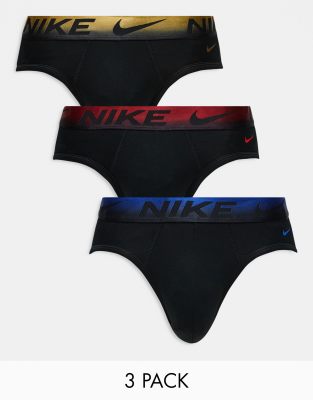 Essential Microfiber 3-pack briefs with colored waistbands in blue/red/gold-Black