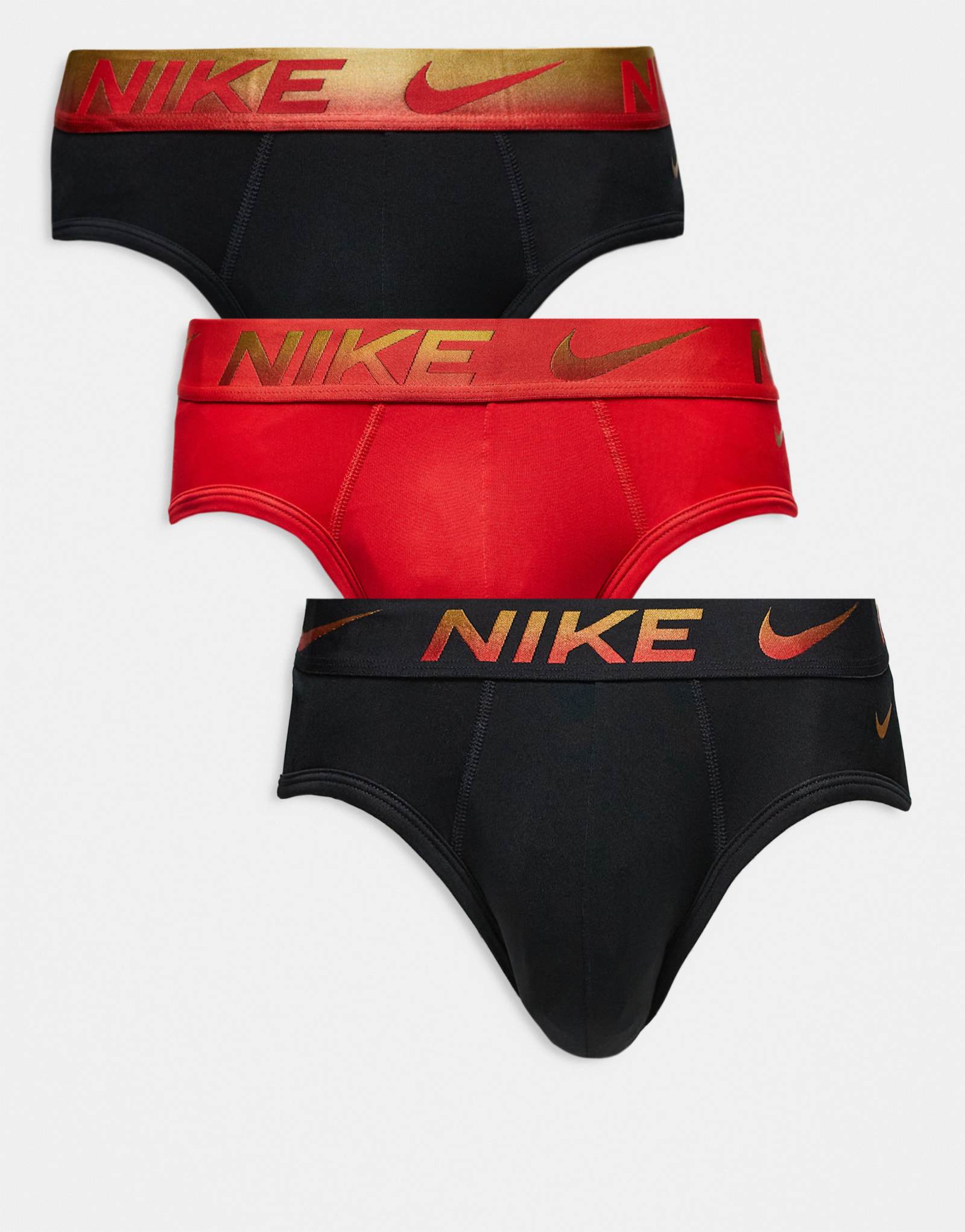 Шорты Nike Essential Microfiber 3 pack из разноцветной микрофибры с разноцветными поясами черного / красного цвета 