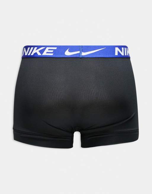Nike Essential Microfiber 3 pack trunk in black with colored waistband in burgundy / blue / yellow , 3 of 3