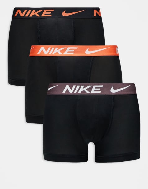 Nike Essential Microfiber 3-pack trunks in black with orange/brown/black waistbands - view 1