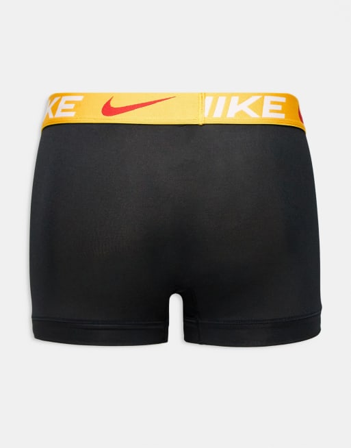 Nike Essential Microfiber 3-pack trunks in black with red/gray/yellow waistbands, 2 of 3