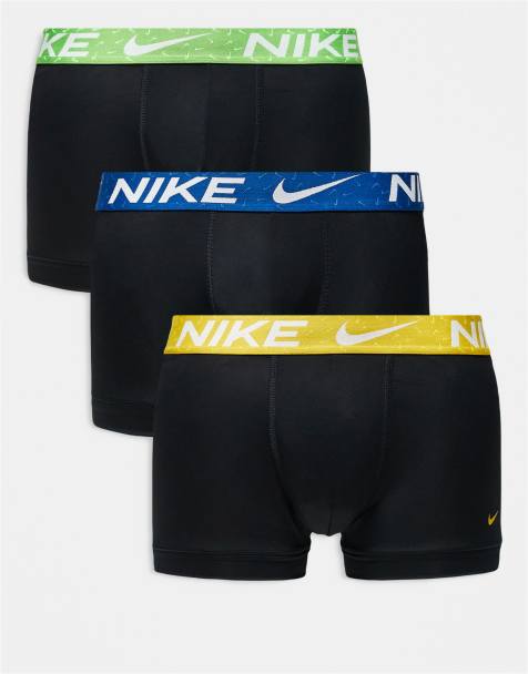 Nike Essential Microfiber 3 pack trunks in black with yellow/green/blue waistbands - view 1