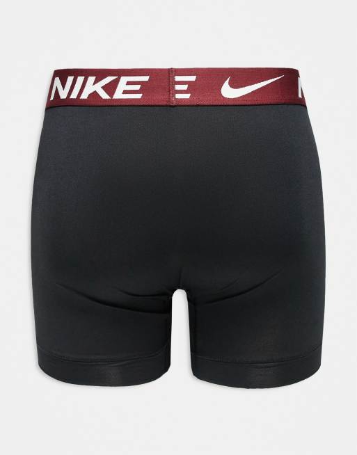 Nike Essential Microfibre 3 pack boxer brief in black with coloured waistband in lilac / red / brown, 3 of 3