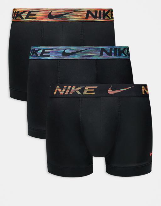 Nike Essential Microfibre 3 pack briefs in black with colored waistband in khaki / blue / green 