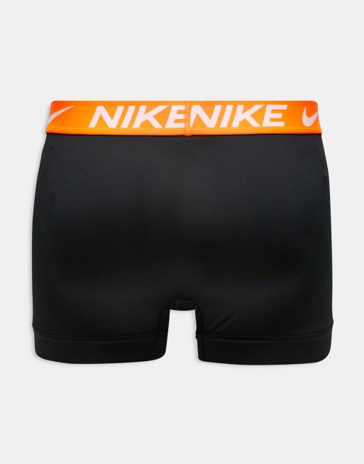 Nike Essential Microfibre 3 pack briefs with colored waistbands in orange/burgundy/green