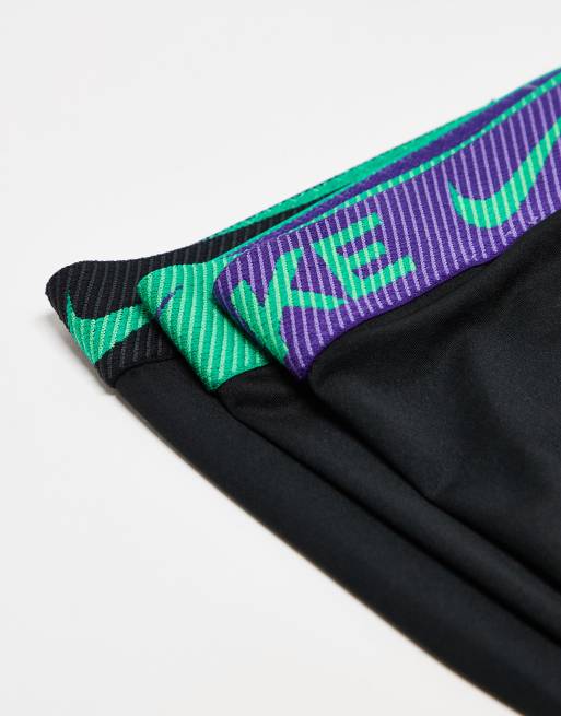 Nike Essential Microfibre 3 pack long boxer briefs in black with coloured waistband in black/blue/green, 3 of 3