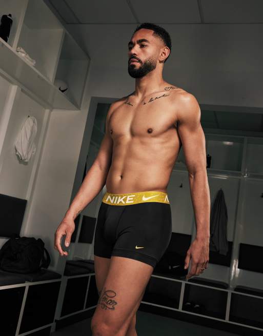 Nike Essential Microfibre 3 pack of boxer briefs in black with yellow/green/blue waistbands, 2 of 4