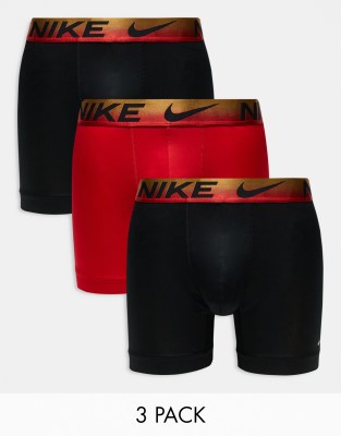 Nike Essential Microfibre 3 pack trunk in black/red-Multi