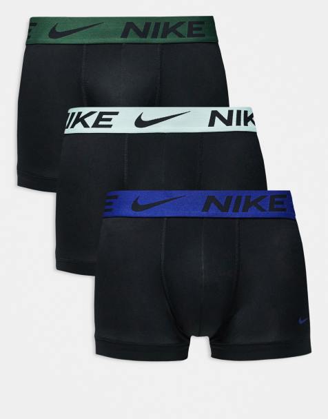 Nike Essential Microfibre 3 pack trunk in black with coloured waistband in green / blue / mint waistbands - view 1