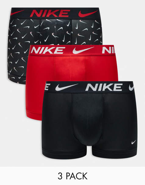 Nike Essential Microfibre 3 pack trunk in swoosh print/black/red - view 1