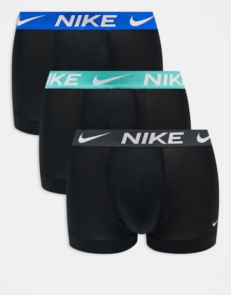 Nike Essential Microfibre 3 pack trunk with coloured waistband in pastel blue/black/blue - view 1