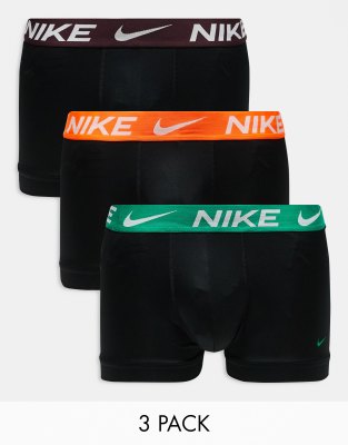 Nike Nike Essential Microfibre 3 pack trunk with coloured waistbands in orange/burgundy/green-Black