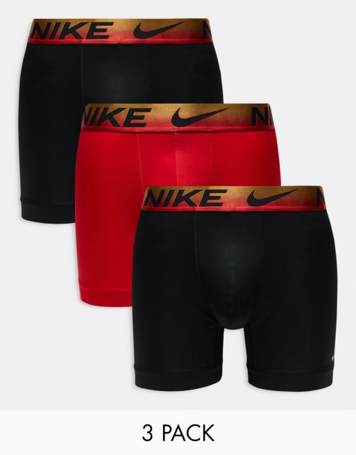 Nike Essential Microfibre 3 pack trunks in black/red