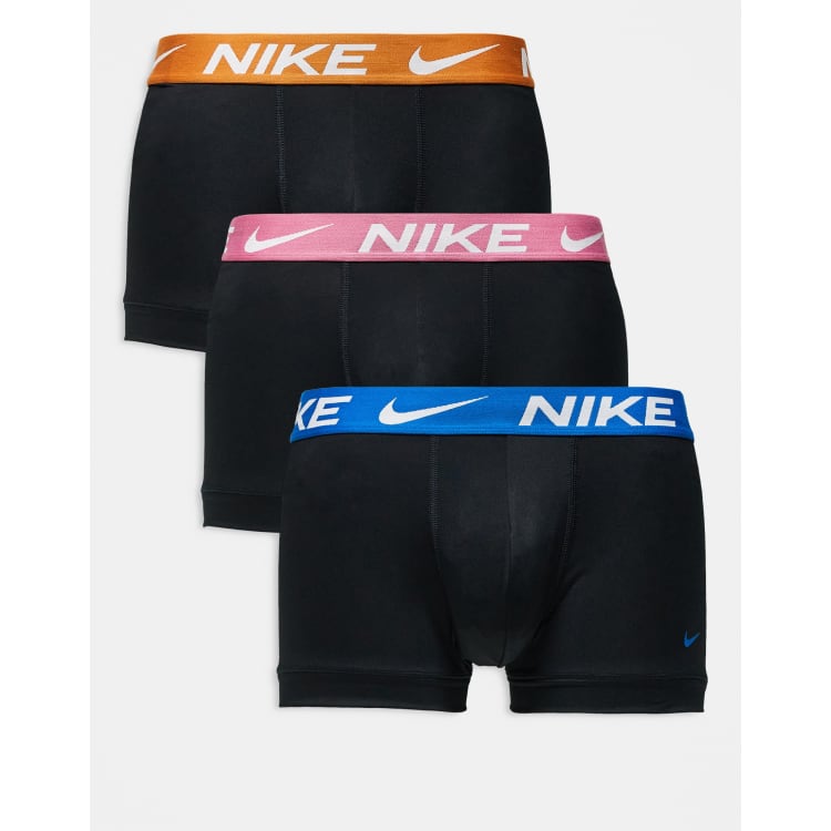Nike Essential Microfibre 3 pack trunks in black with blue/pink