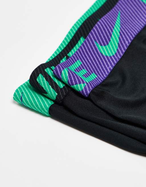 Nike Essential Microfibre 3 pack trunks in black with coloured waistband in khaki/purple/green, 3 of 3
