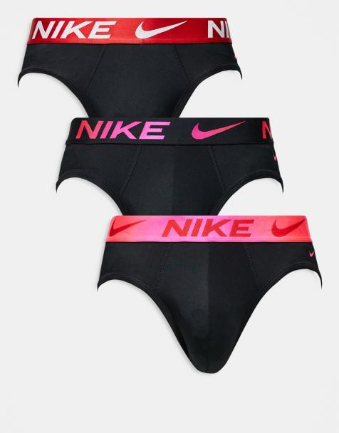 Nike – Essential Microfibre – 3er-Pack Hüft-Slips in Schwarz mit farbigem Bund in Rosa, Rot und Schwarz - view 1