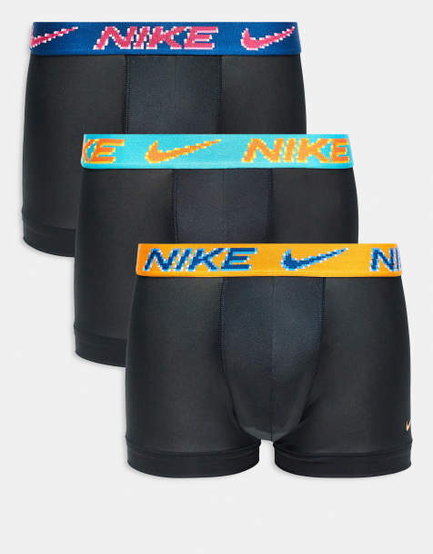 Nike – Essential Microfibre – 3er-Pack Unterhosen in Schwarz mit farbigem Bund in Marineblau, Orange und Blau - view 1