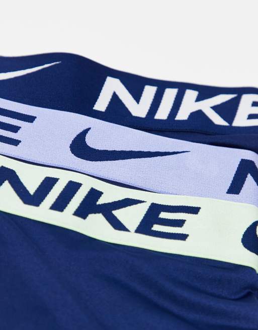 Nike - Essential Microfibre - Confezione da 3 paia di boxer aderenti blu con elastico in vita blu/lavanda/menta, 2 di 3