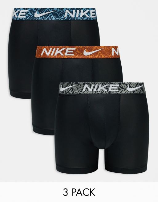 Nike - Essential Microfibre - Confezione da 3 paia di boxer in microfibra con fascia in vita colorata color blu/arancione/grigio
