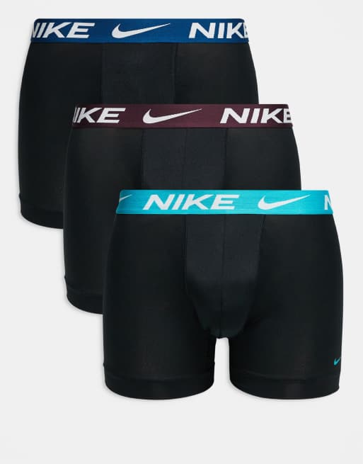 Nike - Essential Microfibre - Confezione da 3 paia di boxer neri con fascia in vita color blu/blu navy/bordeaux